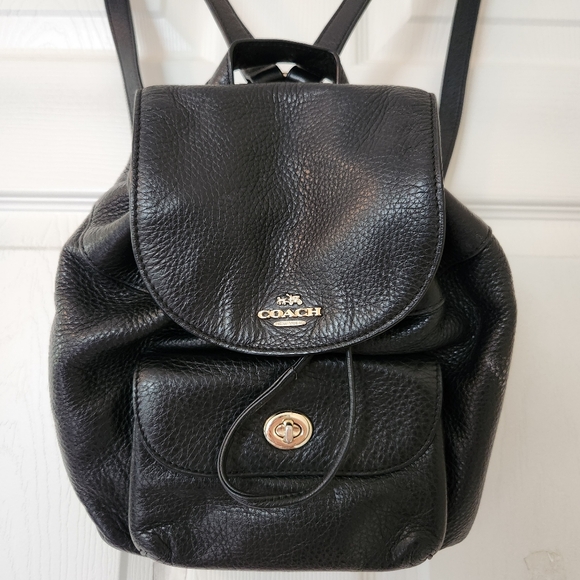 Coach Black Leather Backpack - Picture 1 of 8